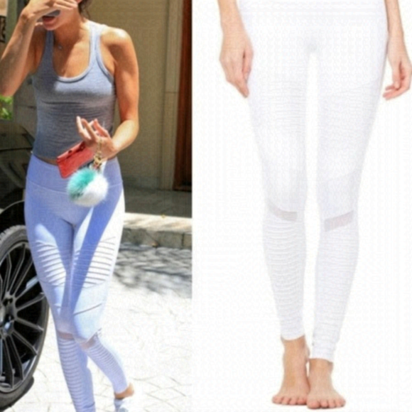 Alo Yoga High Waist Moto Biker Legging Pants Size Medium Light Cream. - Picture 2 of 16